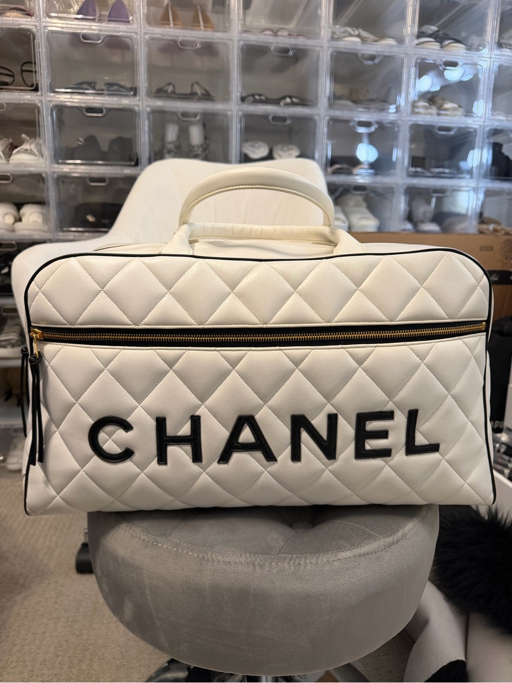 CHANEL | Vintage Sport Line Bowling Bag in White and Black